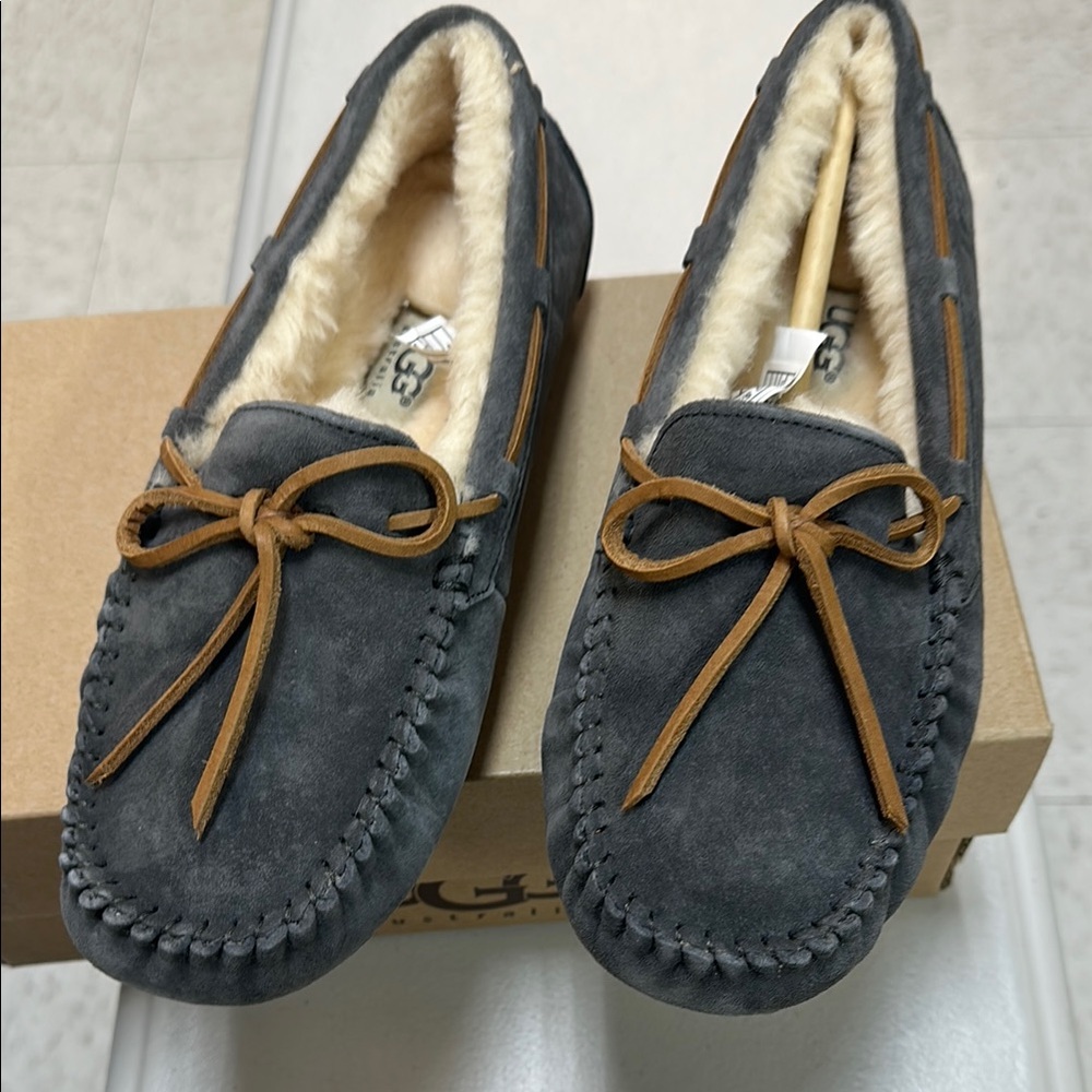 UGG Dakota Pewter Grey Suede Moccasin Slippers